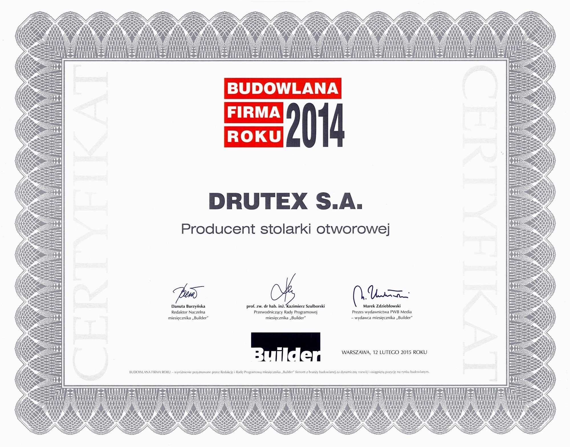 DRUTEX stavebná firma roka!